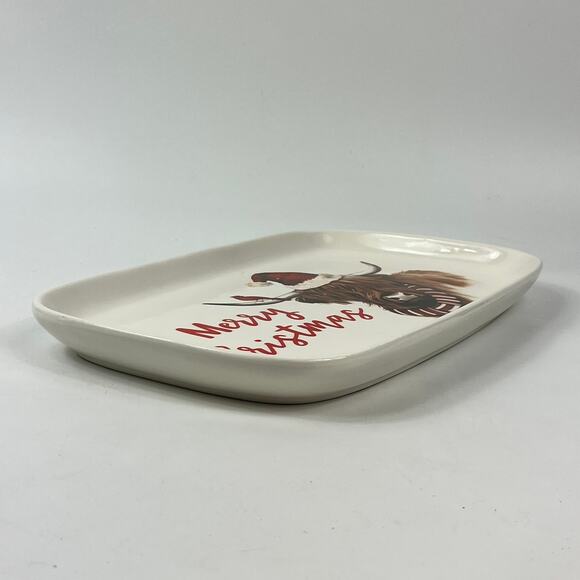 Robert Stanley Christmas Platter Highland Cow Santa Hat Cardinal Red Scarf 14" - Picture 5 of 12